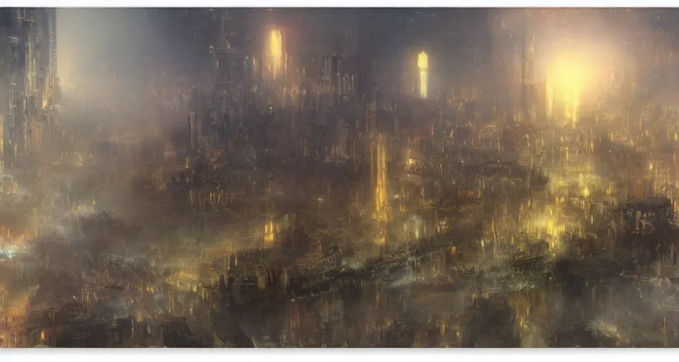 Prompt: Mech robot city. By Joseph Mallord William Turner, fractal flame, highly detailded