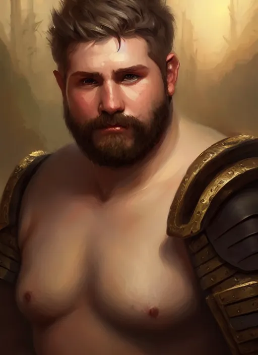 Image similar to a _ fantasy _ style _ portrait _ painting _ of chubby white barbarian male very short hair short stubble, brown hair, rpg dnd oil _ painting _ unreal _ 5 _ daz. _ rpg _ portrait _ extremely _ detailed _ artgerm _ greg _ rutkowski _ greg