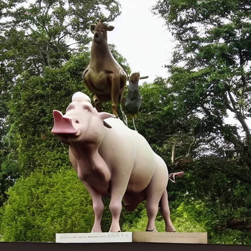 Prompt: statue of a pig, a cow, a horse and a chicken