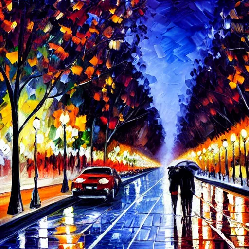 Prompt: the night of Avenue des Champs-Élysées, by Afremov, Leonid