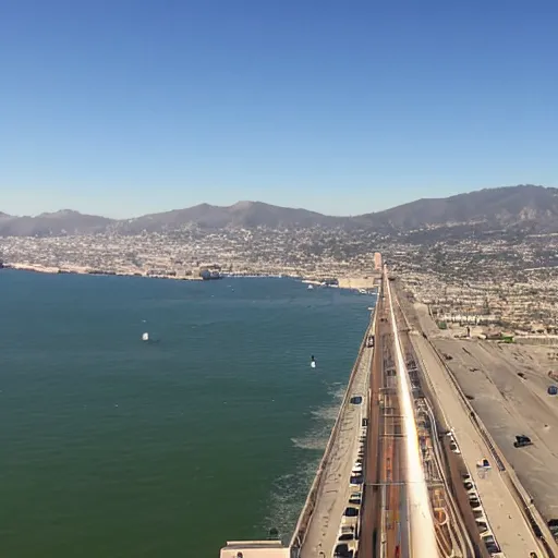 Prompt: view of Los Angeles from the Golden Gate bridge