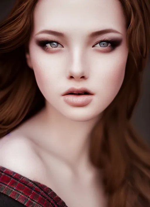 Prompt: a gorgeous scottish american photo, professionally retouched, soft lighting, realistic, smooth face, full body shot, torso, dress, perfect eyes, sharp focus on eyes, 8 k, high definition, insanely detailed, intricate, elegant, artgerm and jason chan and mark litvokin