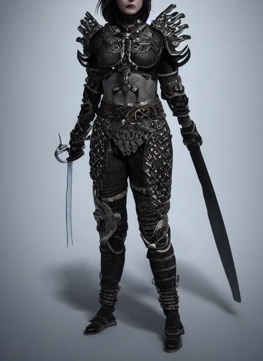 Prompt: hyper realistic glorious ancient viking assassin girl in a obsidian metal armor, futuristic design, designed by makoto kobayashi and luca zampriolo, portrait, sexy style, wood and gold details, intricate, extremely detailed, neon, deep of field, hard surface, exoskeleton, substance designer metal unreal engine. amazing likeness. very detailed.