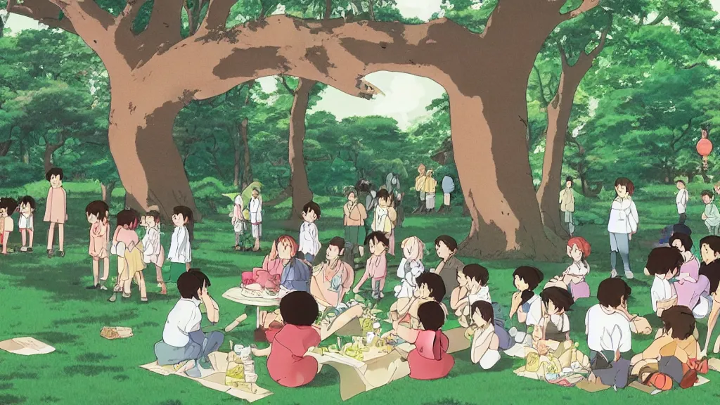 Prompt: a birthday party in a park in new york, studio ghibli