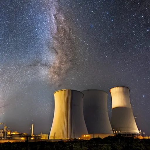 Prompt: The Milky Way over a nuclear power plant