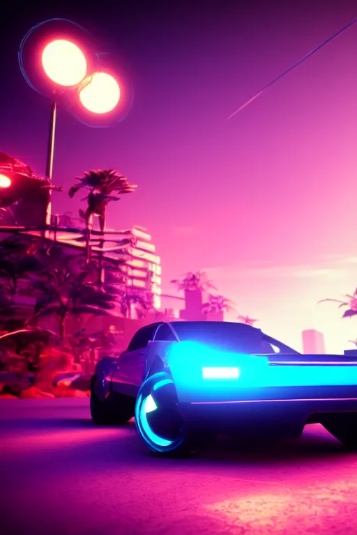 Prompt: quantum entanglement的synthwave sports car ,by Austin English ,cinema lighting,Game scene graph , very high detailed Unreal engine, in the style of a 70s science fiction novel cover