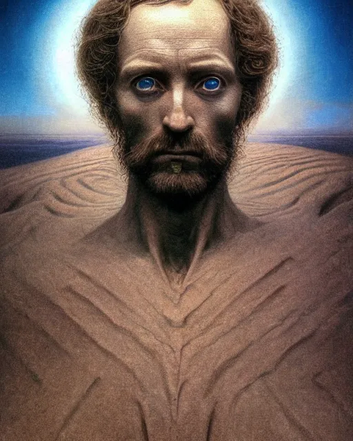 Prompt: portrait of paul atreides as messiah of dune, by beksinski and deville, intricate, hyperealistic, photoreal, 8 k resolution, modern high sharpness photo