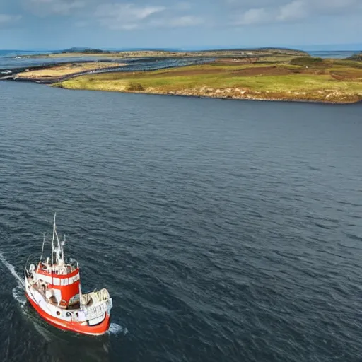 Image similar to realistic aerial drone shot of British fishing trawler