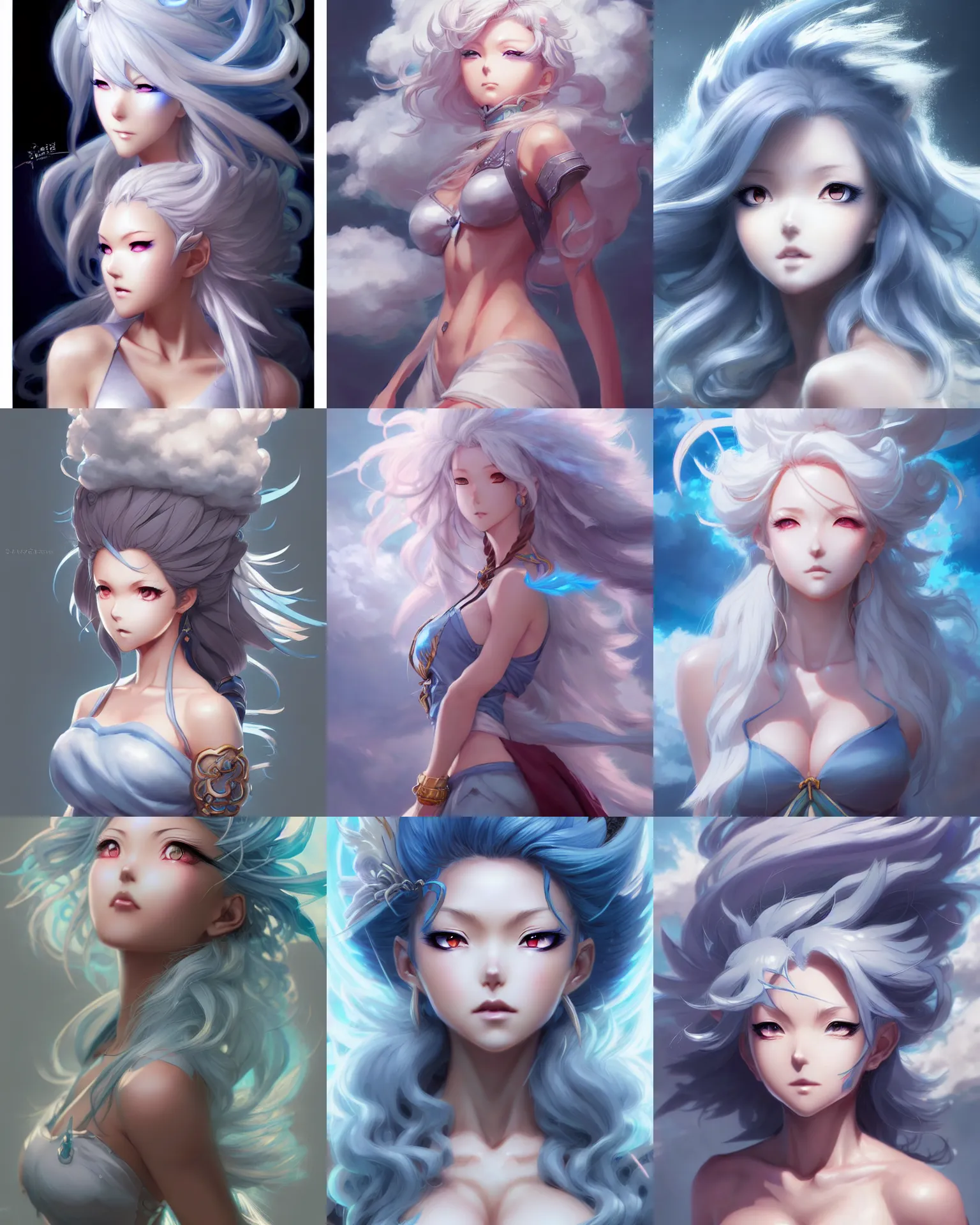 Image similar to character concept art of an anime stormy cloud goddess | | cute - fine - face, pretty face, realistic shaded perfect face, fine details by stanley artgerm lau, wlop, rossdraws, james jean, andrei riabovitchev, marc simonetti, and sakimichan, trending on artstation