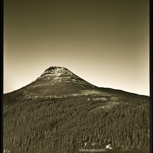 Image similar to a centrally peaked mountain in the style of ansel adams with a large black sphere on top, black and white large format photography