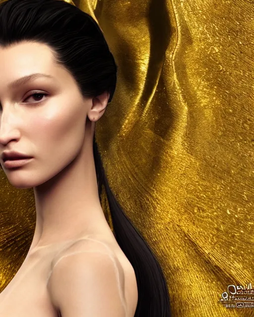 Image similar to a highly detailed metahuman 8 k close up render of bella hadid as a ballerina in gustav klimt style in diamonds crystals swarovski and jewelry on artstation made in unreal engine 4