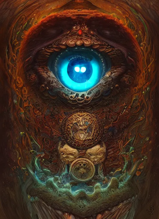 Image similar to cookie monster glowing eyes, shamanic poster lsd art, intricate, elegant, highly detailed, centered, digital painting, artstation, concept art, smooth, sharp focus, illustration, artgerm, tomasz alen kopera, peter mohrbacher, donato giancola, joseph christian leyendecker, wlop, frank frazetta