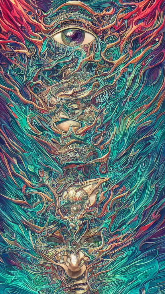 Image similar to android jones alex grey alex grey mark cooper artgerm artstation award winning photorealistic detailed hypervivid intense fantasy concept art, hypervivid intense mcbess, the sea by dan mumford