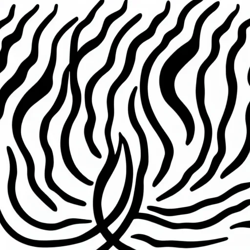 Prompt: detailed illustration pictogram of fire, use of negative space allowed,, black and white only, smooth curves