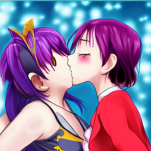 Prompt: athena asamiya and saori kido kissing, date, lesbian, trending on pixiv