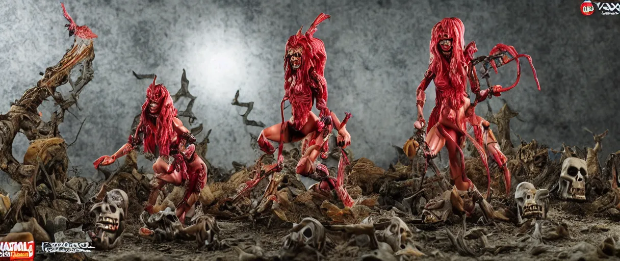 Image similar to craxula, the filipina demon from hell, actionfigure with play set with coffin and graveyard, photorealistic, hdr, 8 k, designed by hasbro mezco and yasushi nirasawa