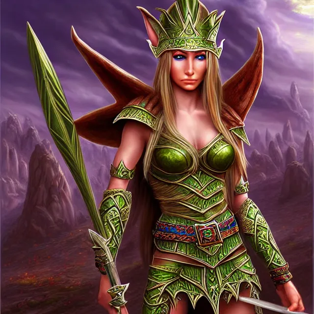 Image similar to warrior elf queen, highly detailed, 4 k, hdr, smooth, sharp focus, high resolution, award - winning photo, illustrated by anne stokes