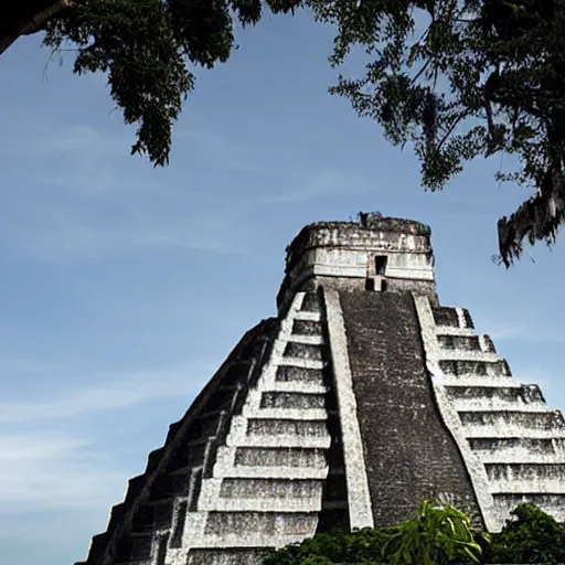 Prompt: a photo of cyberpunk city of tikal in guatemala with futuristic architecture and futuristic mayan aesthetic