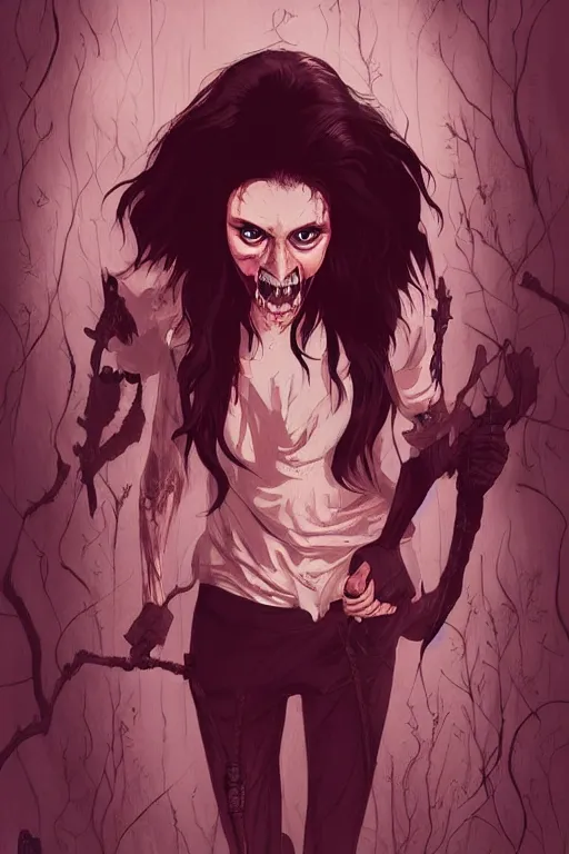 Image similar to nina dobrev in sleepy hollow, full body, big two toned eyes, teeth gritted, horror, intricate details, cinematic, epic, realistic, anatomy, tomer hanuka, uplight, artstation, photorealistic, scary