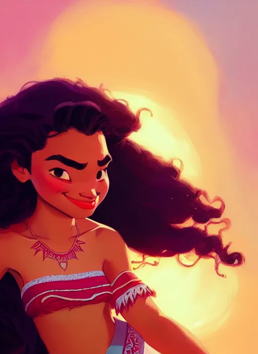 Image similar to dream highly detailed portrait of disney's princess moana, magnificent, photographic realistic background, by atey ghailan, by greg rutkowski, by greg tocchini, by james gilleard, by joe fenton, by kaethe butcher, trending on instagram, award winning details