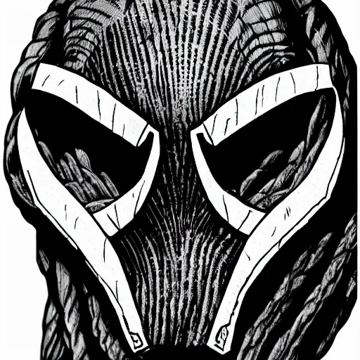 Image similar to hedcut portrait of yatuja wearing mask from the movie predator