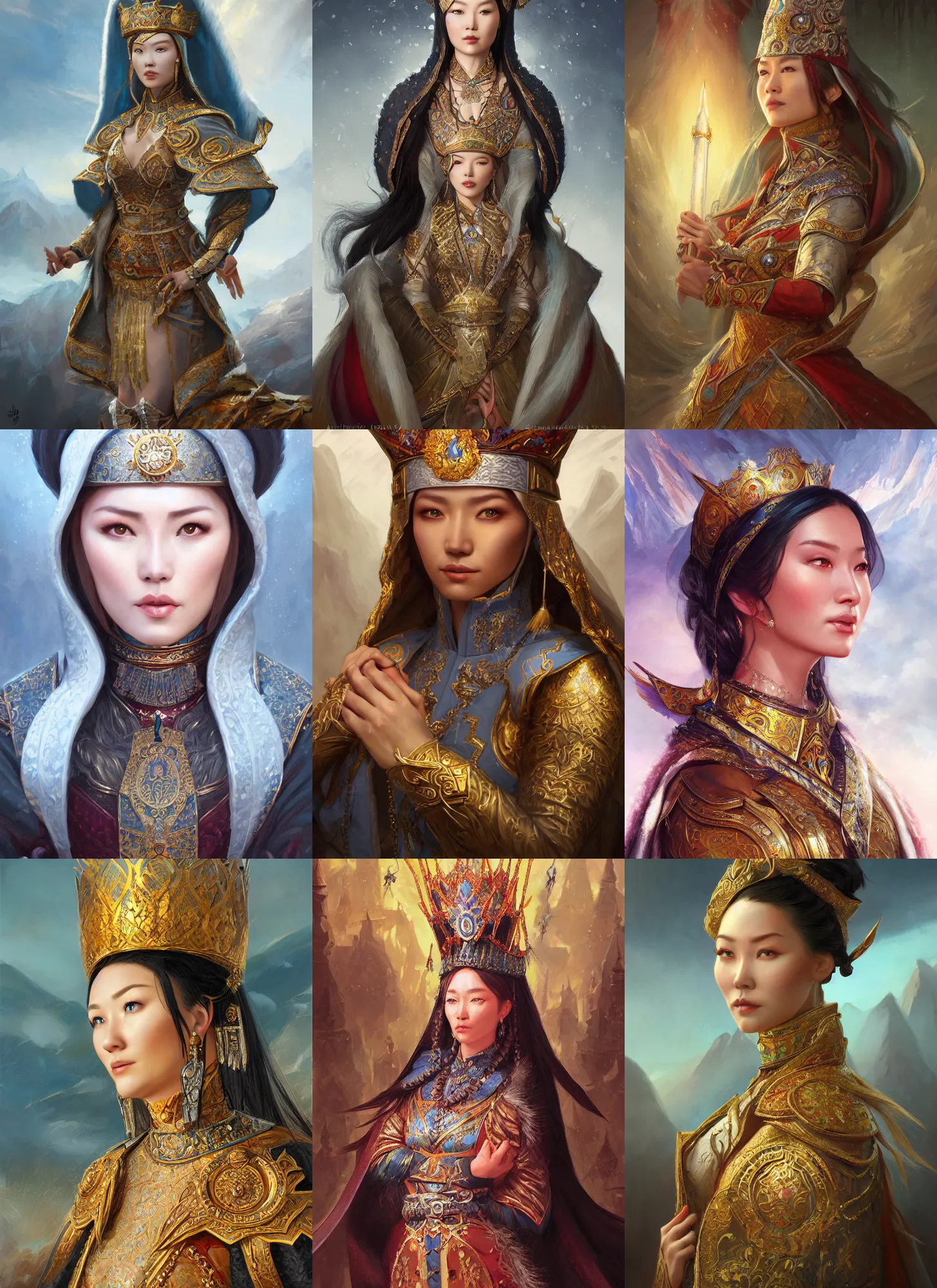 Image similar to kazakh empress, samal yeslyamova, d & d, fantasy, portrait, highly detailed, digital painting, trending on artstation, concept art, sharp focus, illustration, art by artgerm and greg rutkowski and magali villeneuve