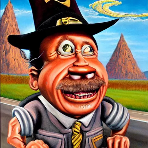 Image similar to beautiful lifelike painting of the wizard of speed and time, hyperreal detailed facial features and uv lighting, art by ed roth and basil wolverton