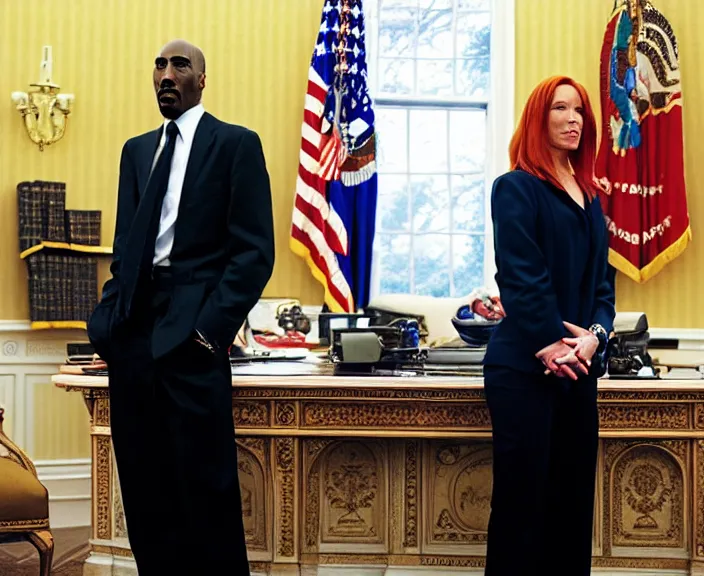 Image similar to Jen Psaki and Tupac Shakur acting fools high on LEAN in the oval office , Photograph By Rineke Dijkstra; by Yoichi Okamoto