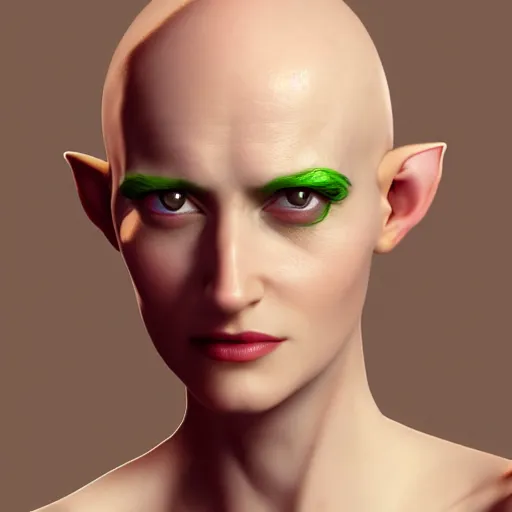 Image similar to Eva Green as a bald elf, photo realistic, detailed , headroom, 4k, unreal engine 5, hyper realistic, artgerm, trending on artstation