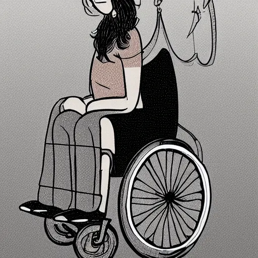 Image similar to an illustration of a character woth wheelchair in the style of vanessa morales