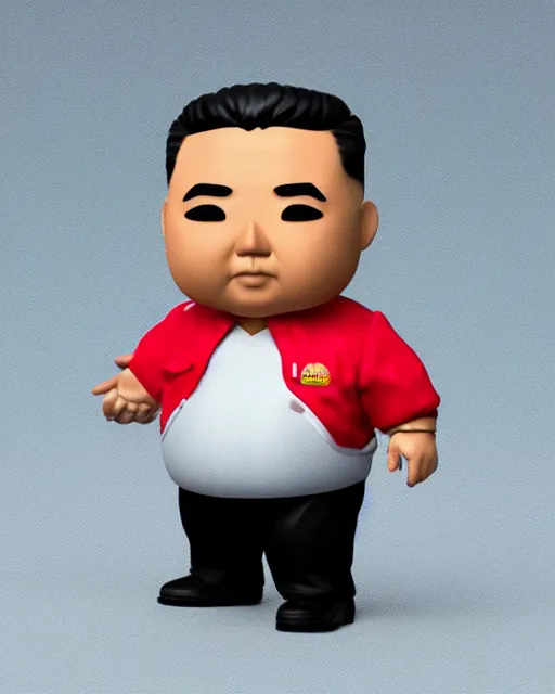 Image similar to full body 3d render of fat kim yong un as a funko pop, studio lighting, white background, blender, trending on artstation, 8k, highly detailed