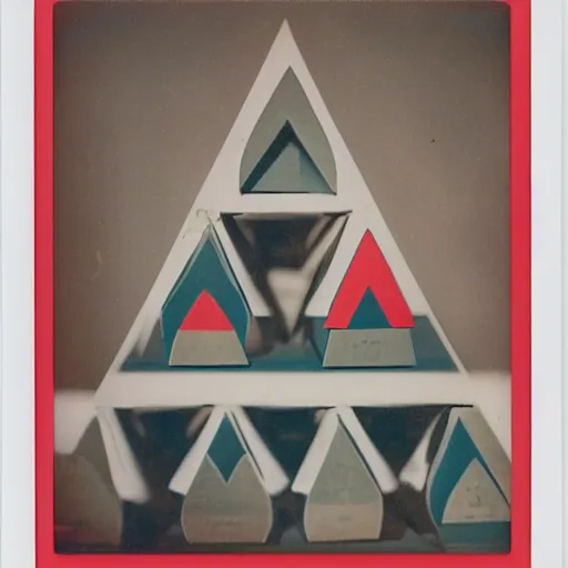 Image similar to polaroid photo, oldschool 8 0 s pyramid!!! triangular!!! cardboard!!! soviet ussr milk pack, blue, red, white, in game pathologic 2, unreal engine,