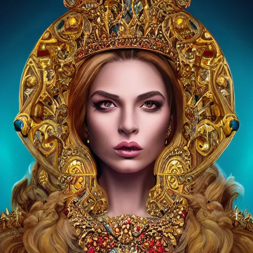 Image similar to professionally - painted ultradetailed ornate beautiful award winning masterpiece illustration of nadia la arwall, as a queen, digital airbrush painting, 3 d rim light, hyperrealistic, artstation, cgsociety, kodakchrome, golden ratio