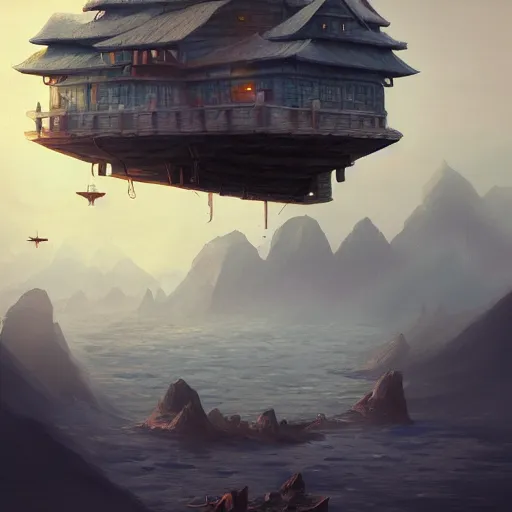 Image similar to beautiful matte painting of floating fort in the sky, mai anh tran,