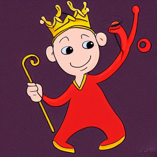 Image similar to kidney bean holding a staff, wearing crown, cartoon character, digital art, fun,