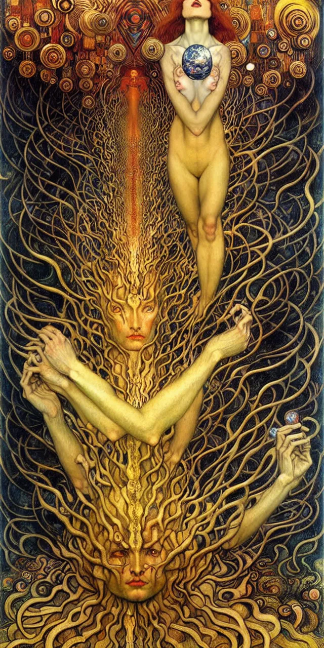 Image similar to Divine Chaos Engine by Karol Bak, Jean Delville, William Blake, Gustav Klimt, and Vincent Van Gogh, symbolist, visionary