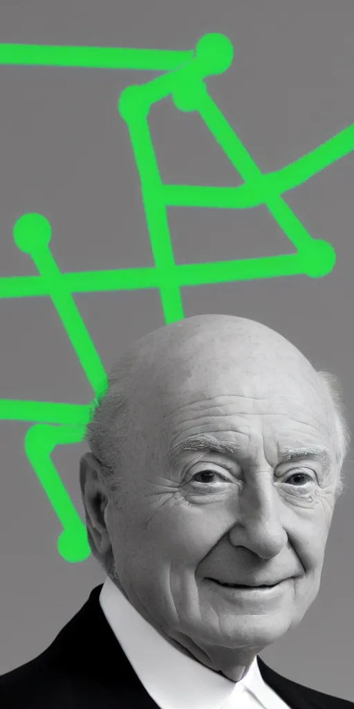Prompt: of piero angela with a green wireframe on black in the background