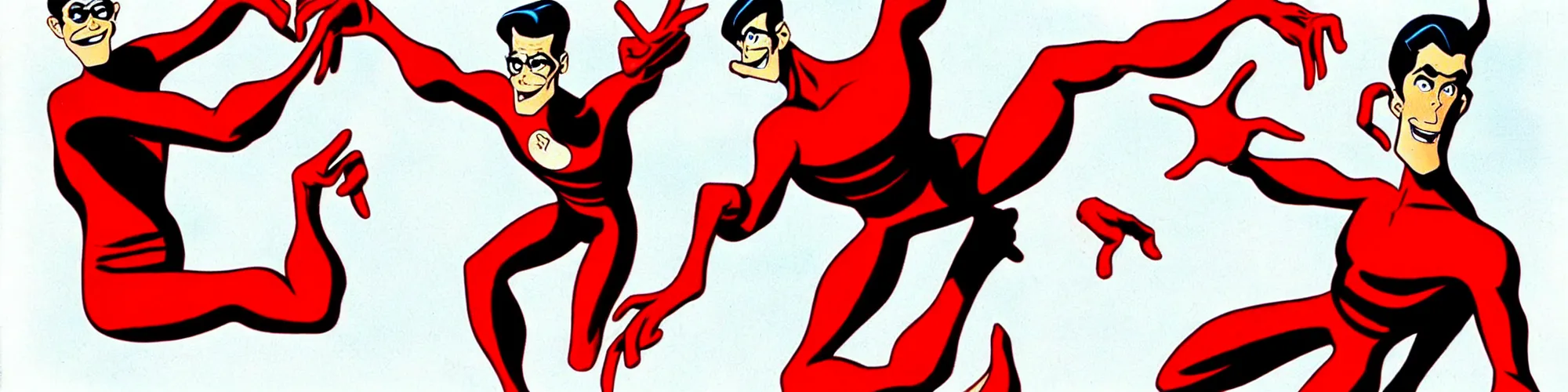 Prompt: plasticman showing off his weird limbs illustrated by todd mcfarlane with very long hands and arms and fingers and legs and feet twirling and twisting around on a very sunny day in another dimension, funny, silly