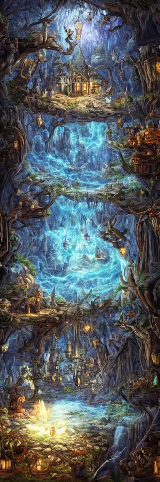 Image similar to Fantasy kingdom image in magic sphere of old cruel whitch in wooden house full of dark magic tools