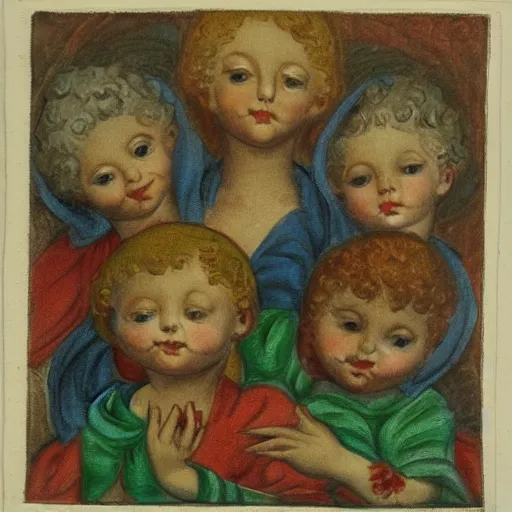 Image similar to cherub with 4 faces, child drawing