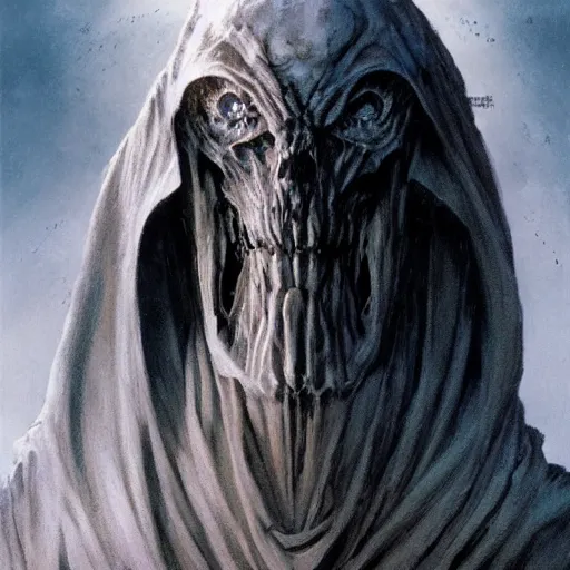 Image similar to head and shoulders portrait of a spectral wraith, d & d, fantasy, greg rutkowski, frank frazetta, alexandre chaudret, boris vallejo, michael whelan, miro petrov, hr giger, magali villeneuve, donato giancola