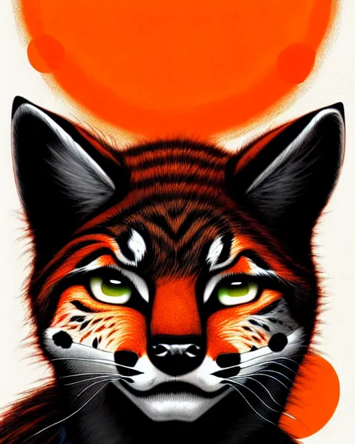 Image similar to artgerm, jeehyung lee comic cover art, bobcat! with orange fur, symmetrical eyes, symmetrical face, white shirt with red exclamation point logo!!!, dark castle background, cinematic lighting