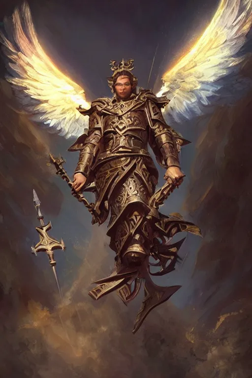 Image similar to saint michael the archangel, hearthstone art style, epic fantasy style art by Craig Mullins, fantasy epic digital art, epic fantasy card game art by Greg Rutkowski