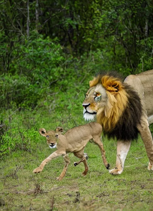 Image similar to lion following a deer in the jungle