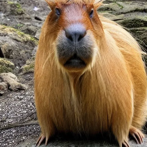 Prompt: two long haired capybara