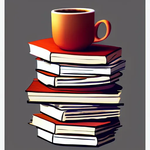 Image similar to Poster of a Teacup on a stack of books, digital art, award winning, trending on artstation