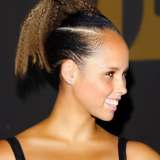 Image similar to alicia keys with side pony and side bangs hairstyle