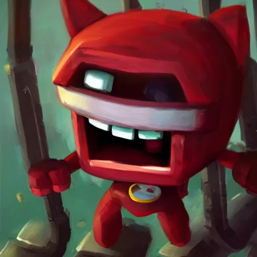 Prompt: super meat boy, video game character, highly detailed, oil painting, trending on artstation