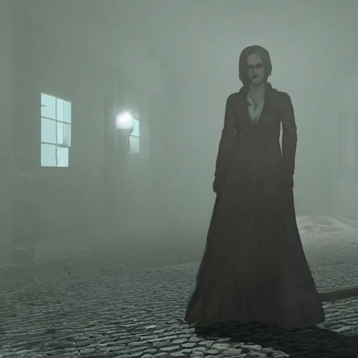 Prompt: Screenshot of Emma Watson as a character in Outlast video game