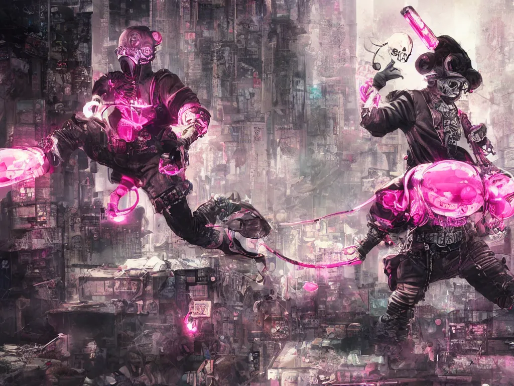 Prompt: Humpty Dumpty , fighting with a pink rubber monkey in a cyberpunk, post apocalyptic Tokyo, D&D, fantasy, highly detailed, digital painting, artstation, concept art, smooth, sharp focus, illustration, art by Bill Sienkiewicz